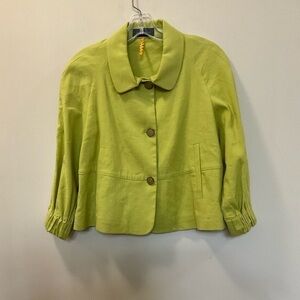 Piazza Sempione Made In Italy Green Linen Blend Ruched Sleeves Jacket Size 40